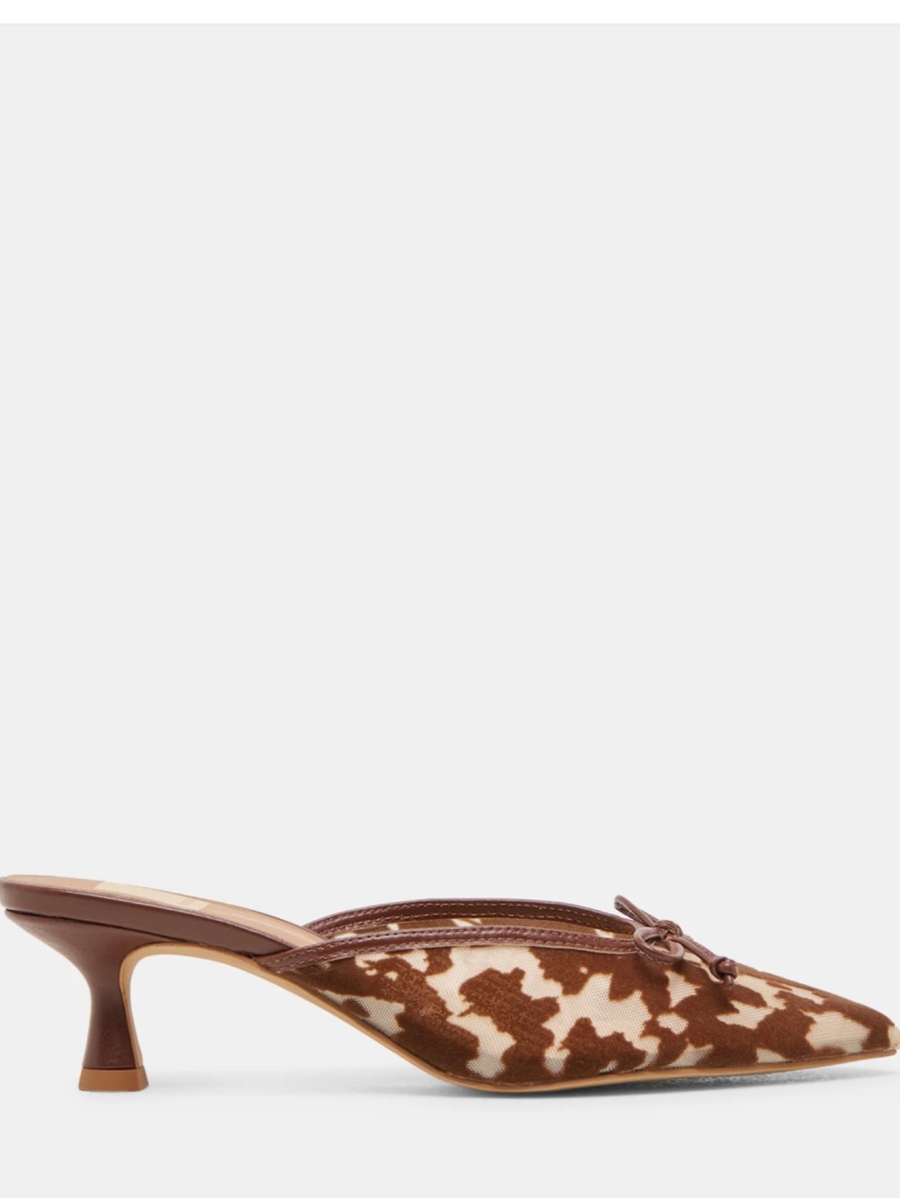 Dolce Vita Brown and Cream Cowhide Print Pointed Mule Heels - Picture 2 of 9